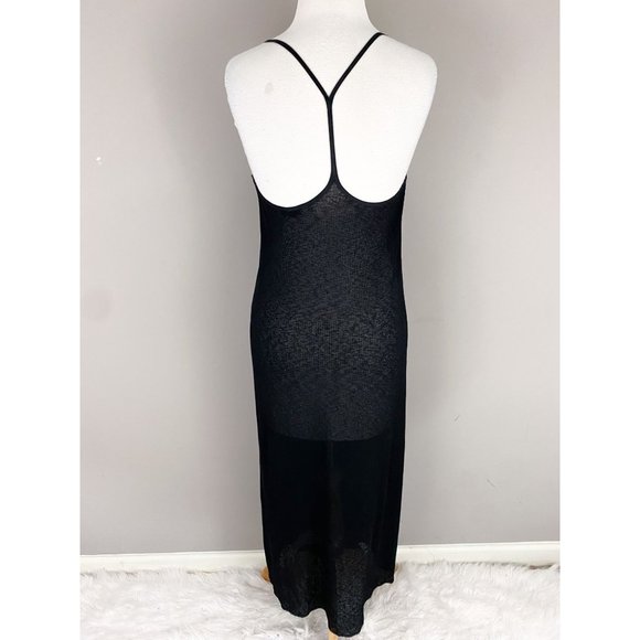 ZARA Black Semi Sheer Racerback Maxi Spaghetti Strap V-Neck Dress Small - Picture 2 of 3